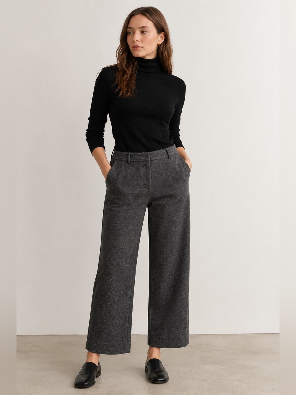 Anatomie | Women’s Charcoal Gray Wide-Leg  Minimalist Trouser Size Large